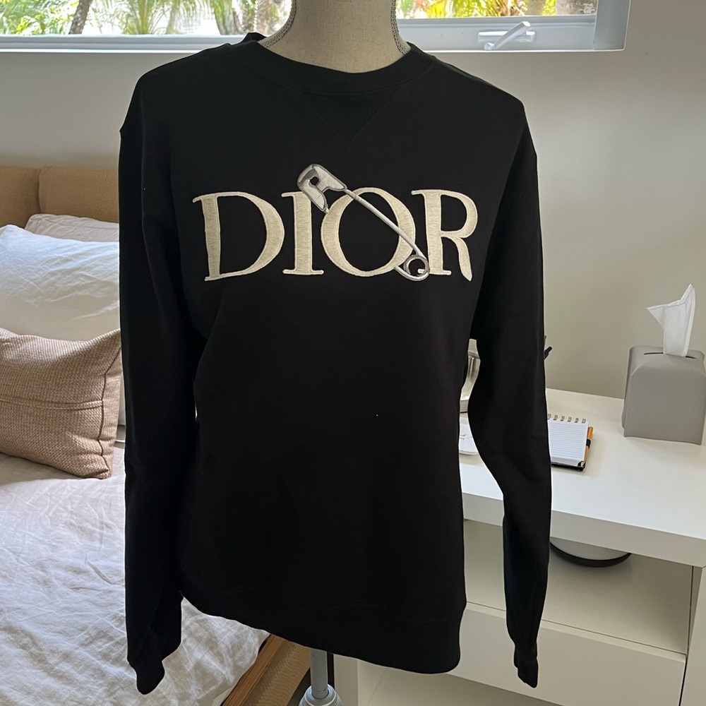 Dior x Judy Blame Black Cotton Safety Pin Logo Embroidered Sweatshirt